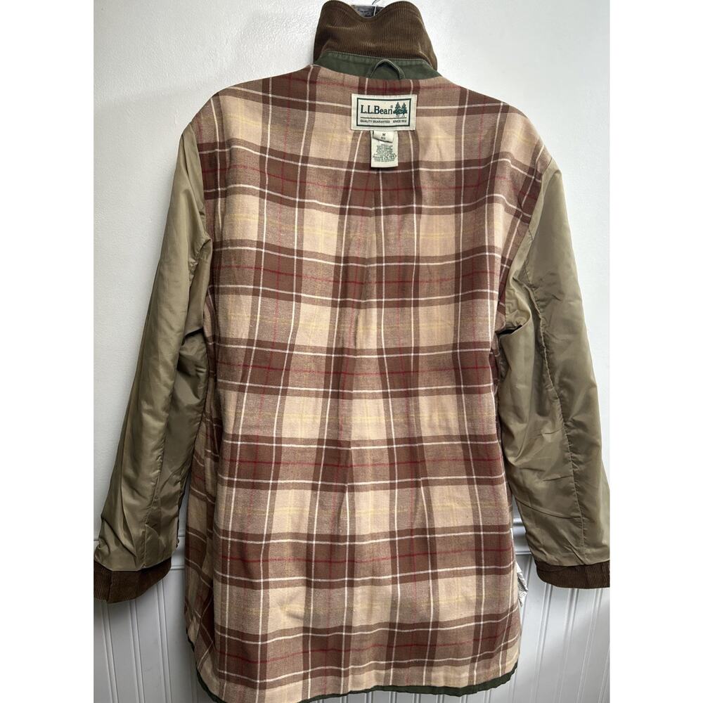 LL Bean Jacket Barn Chore Field Coat Corduroy Trim Flannel Lined Green Women M - Picture 6 of 11